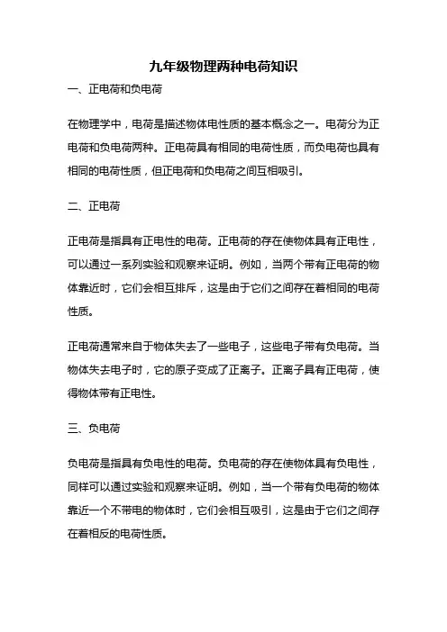 九年级物理两种电荷知识