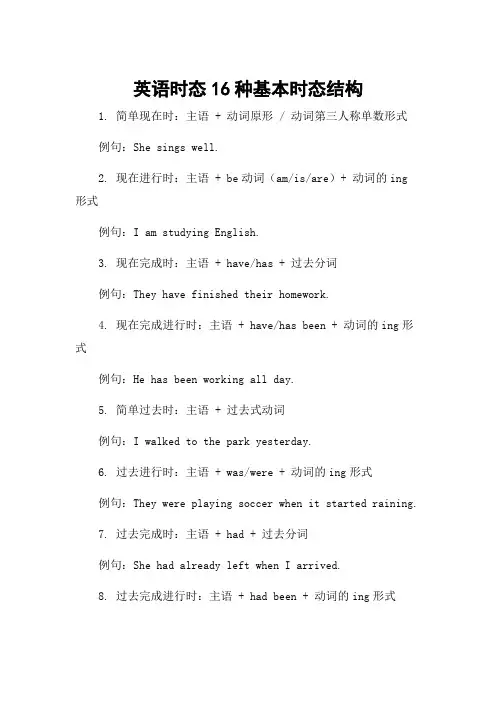 英语时态16种基本时态结构