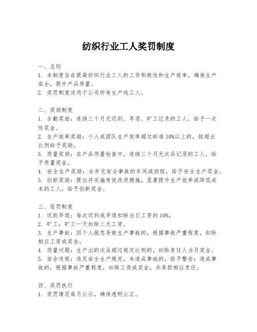 纺织行业工人奖罚制度