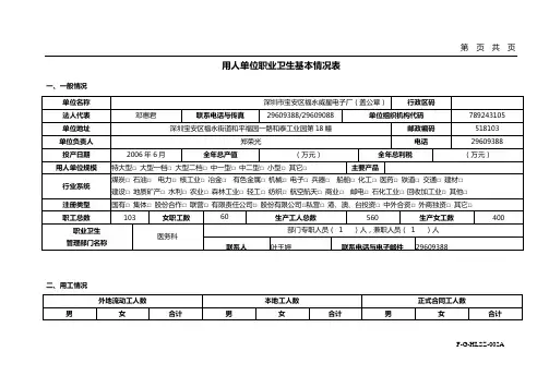 用人单位职业卫生基本情况表(最终)
