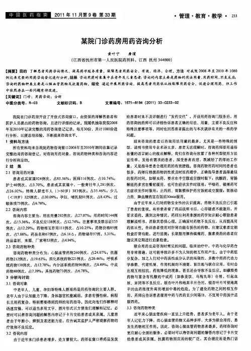 某院门诊药房用药咨询分析