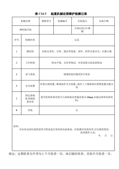 起重机械定期维护检测记录