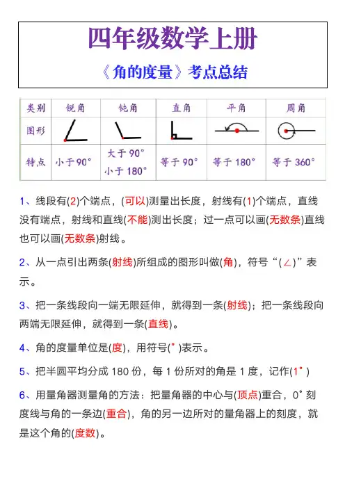 四年级上册数学难点《角的度量》考点总结