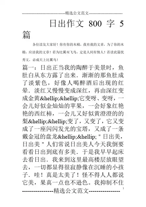 日出作文800字5篇