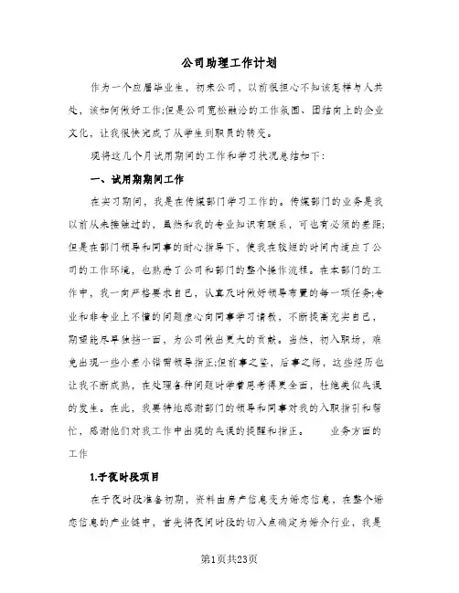 公司助理工作计划（五篇）