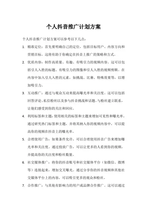 个人抖音推广计划方案