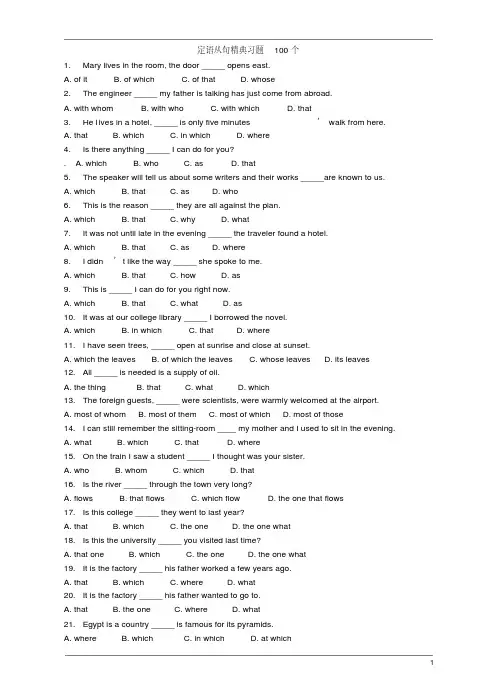 定语从句经典练习100题