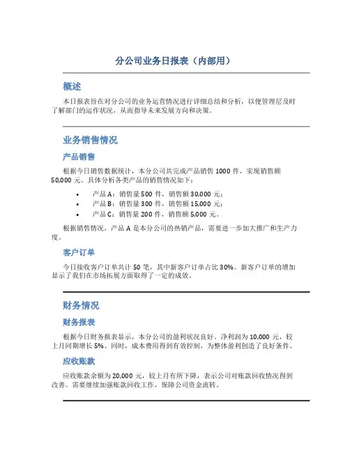 分公司业务日报表(内部用)