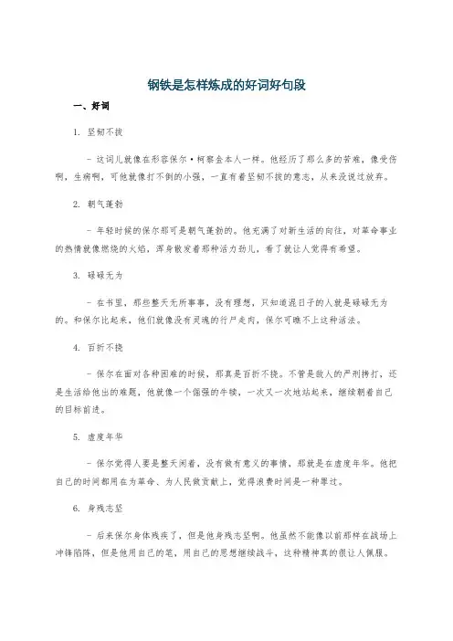 钢铁是怎样炼成的好词好句段