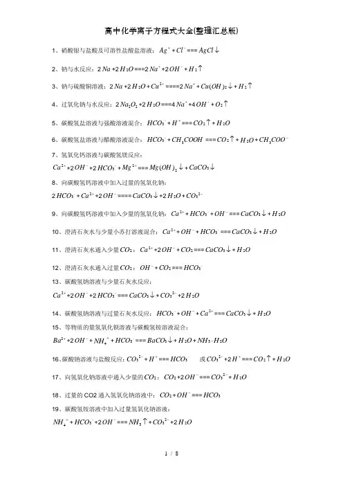 高中化学离子方程式大全(整理汇总版)
