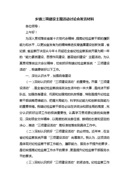 乡镇三项建设主题活动讨论会发言材料