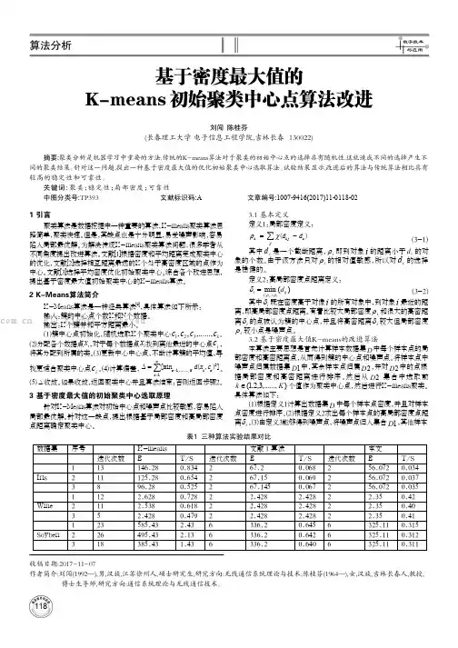 基于密度最大值的K-means初始聚类中心点算法改进