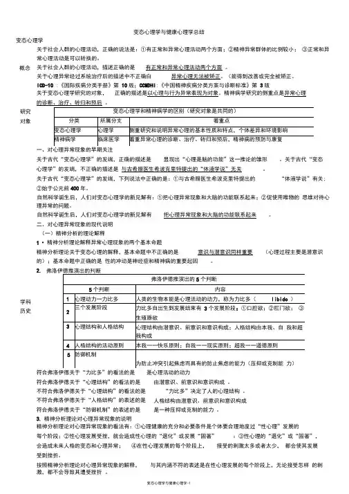 (完整word版)心理咨询师基础知识总结.变态心理学与健康心理学,推荐文档