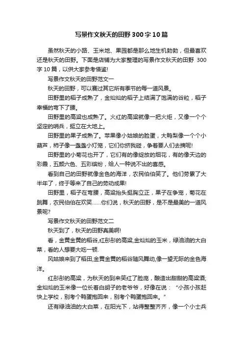 写景作文秋天的田野300字10篇