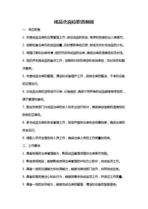 成品仓岗位职责制度