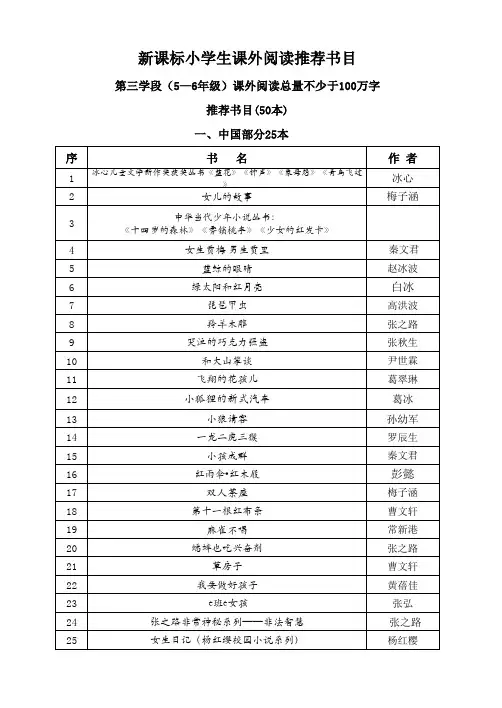 新课标小学生课外阅读推荐书目