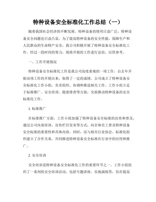 特种设备安全标准化工作总结(一)