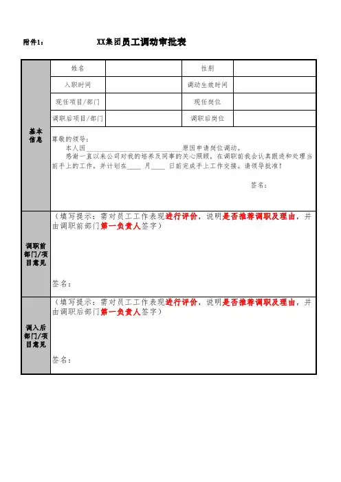 XX集团员工调动审批表