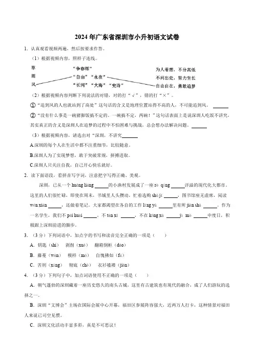 广东省深圳市2023—2024学年小升初语文试卷(有答案)