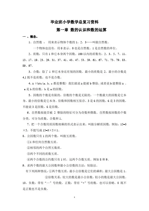毕业班小学数学总复习资料 全套