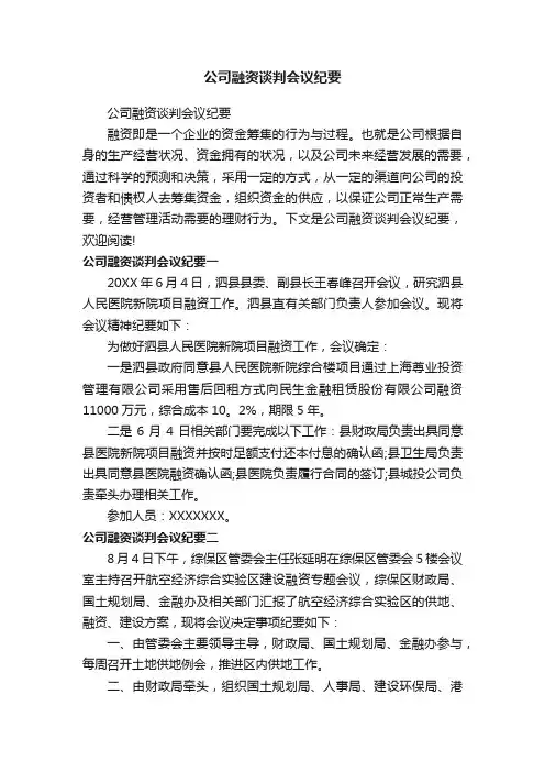 公司融资谈判会议纪要