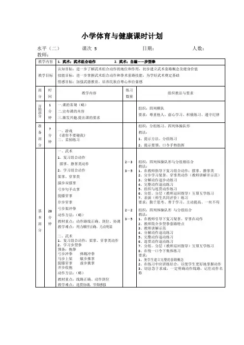 小学体育水平二《武术组合动作》教案