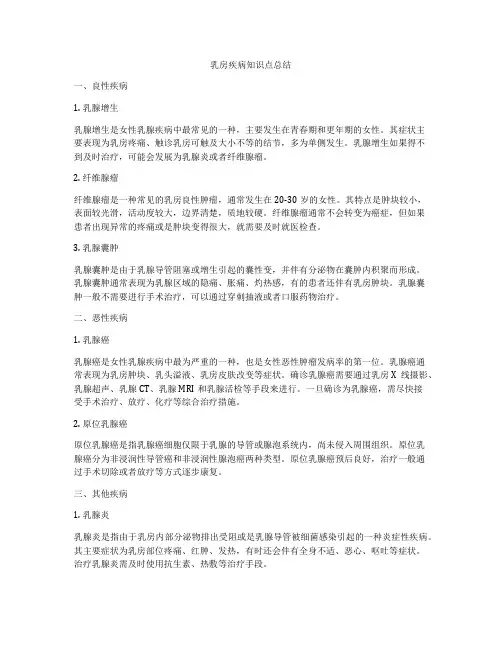 乳房疾病知识点总结