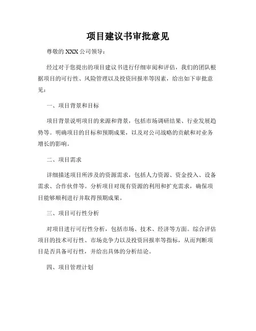 项目建议书审批意见
