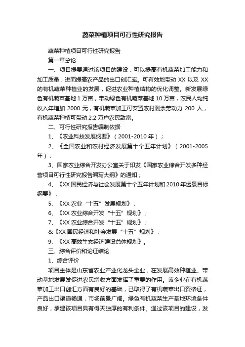 蔬菜种植项目可行性研究报告