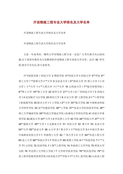 开设物流工程专业大学排名及大学名单