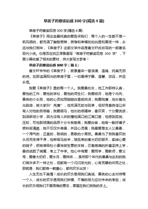 草房子药寮读后感300字（精选4篇）