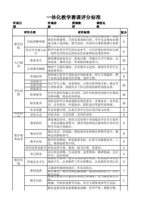 一体化赛课评分表