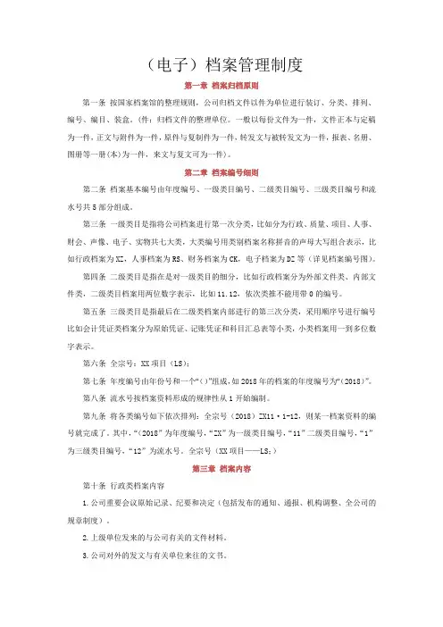 通用(电子)档案管理制度