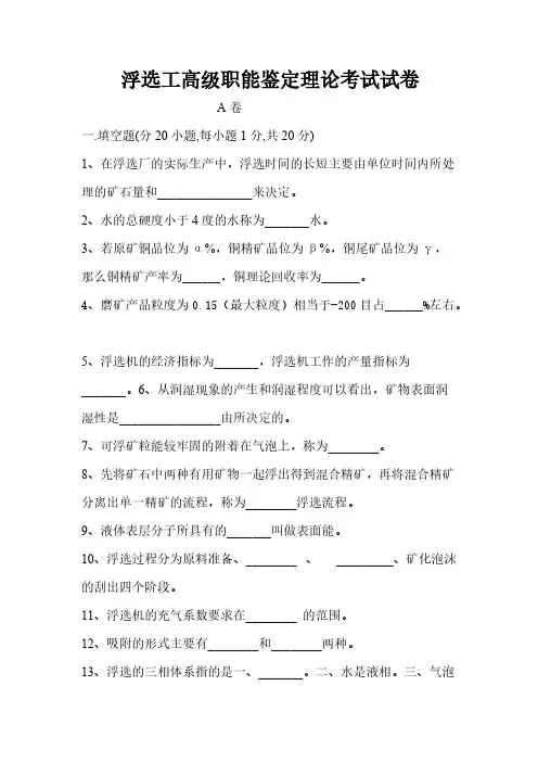 浮选工高级A