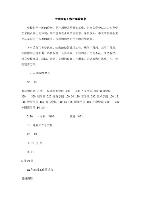 大学迎新工作方案策划书