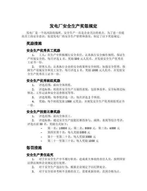发电厂安全生产奖惩规定