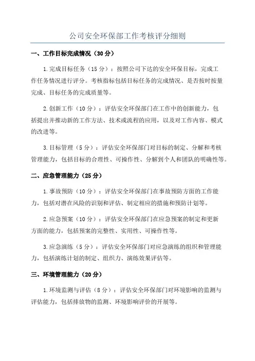 公司安全环保部工作考核评分细则
