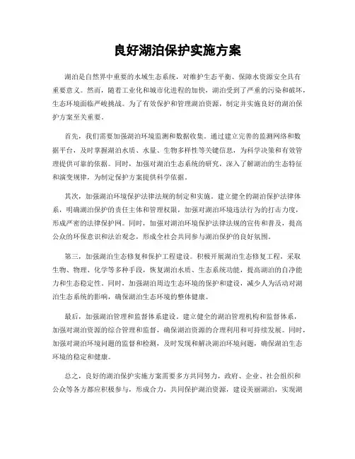 良好湖泊保护实施方案
