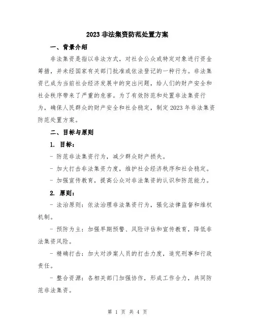 2023非法集资防范处置方案