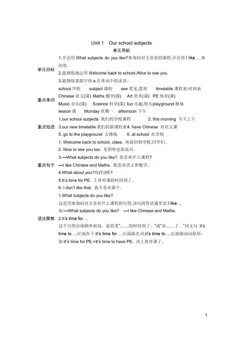 最新译林版小学英语四年级下册单元导航(全册)