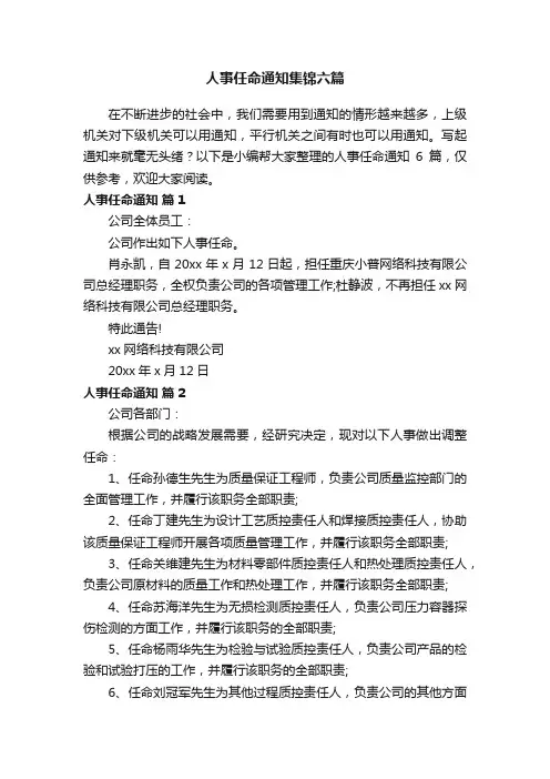 人事任命通知集锦六篇