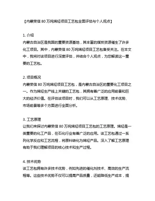 内蒙荣信80万吨烯烃项目工艺包