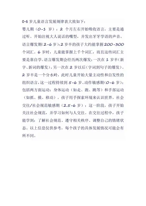0-6岁儿童语言发展规律表