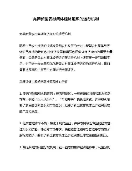 完善新型农村集体经济组织的运行机制