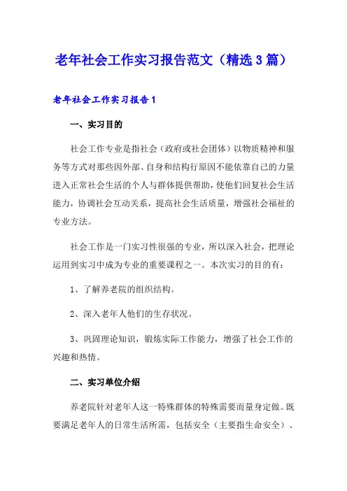 老年社会工作实习报告范文(精选3篇)