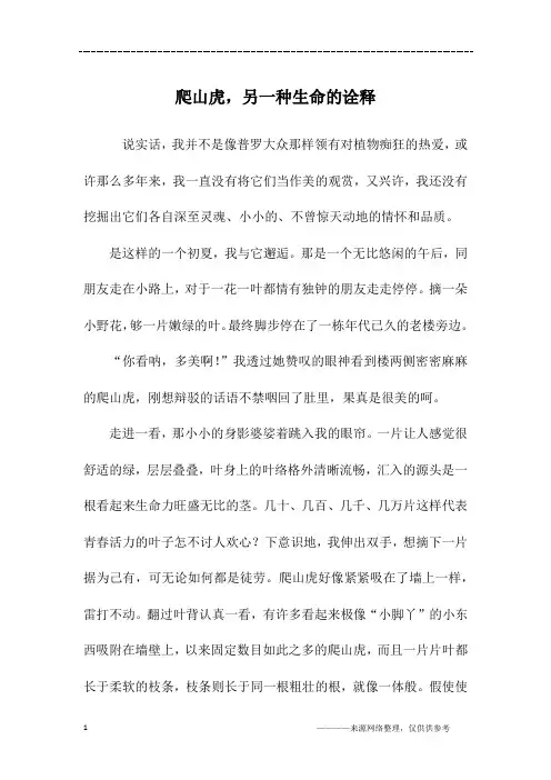 爬山虎,另一种生命的诠释_初一作文
