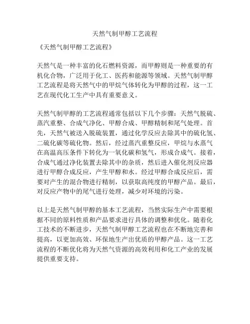 天然气制甲醇工艺流程