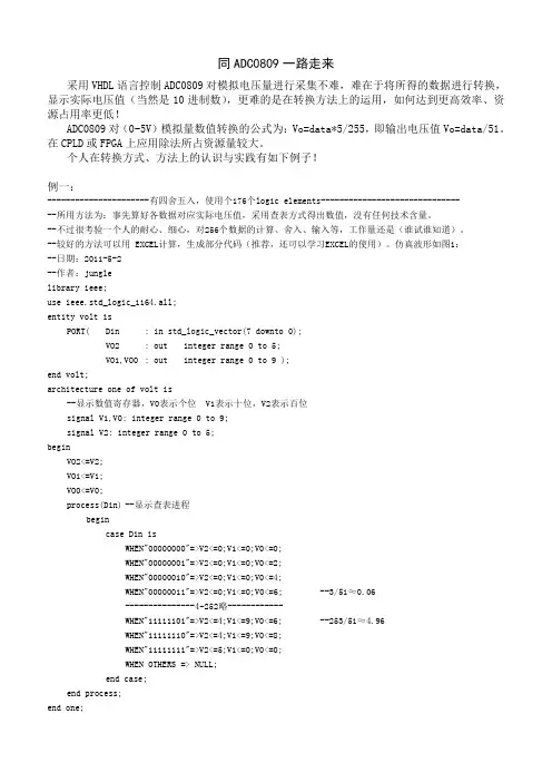 ADC0809采集与数值转换、10进制显示的VHDL实现