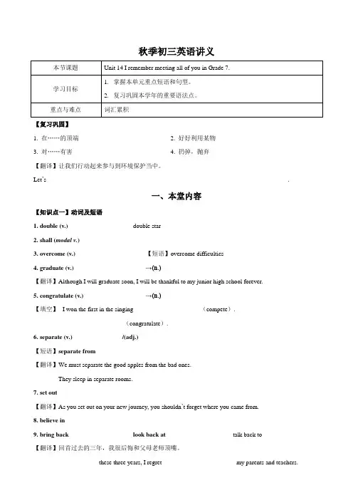 人教新目标英语九年级Unit14 复习学案(含答案)