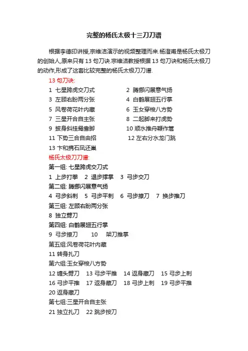 完整的杨氏太极十三刀刀谱
